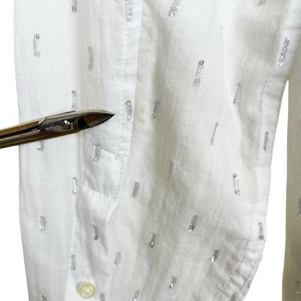 Gap Fitted Boyfriend White Button Down Silver Metallic Clip Dot Shirt Size M - Picture 11 of 14